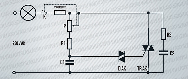 Egyszerá triakkal működő Dimmer Elvi kapcsolási rajzal