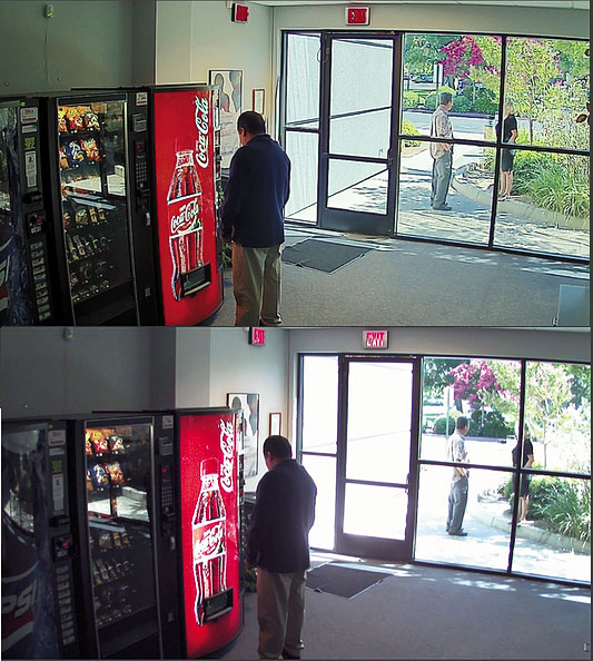 A WDR-rel rendelkező és WDR nélküli kamera képe beltéren